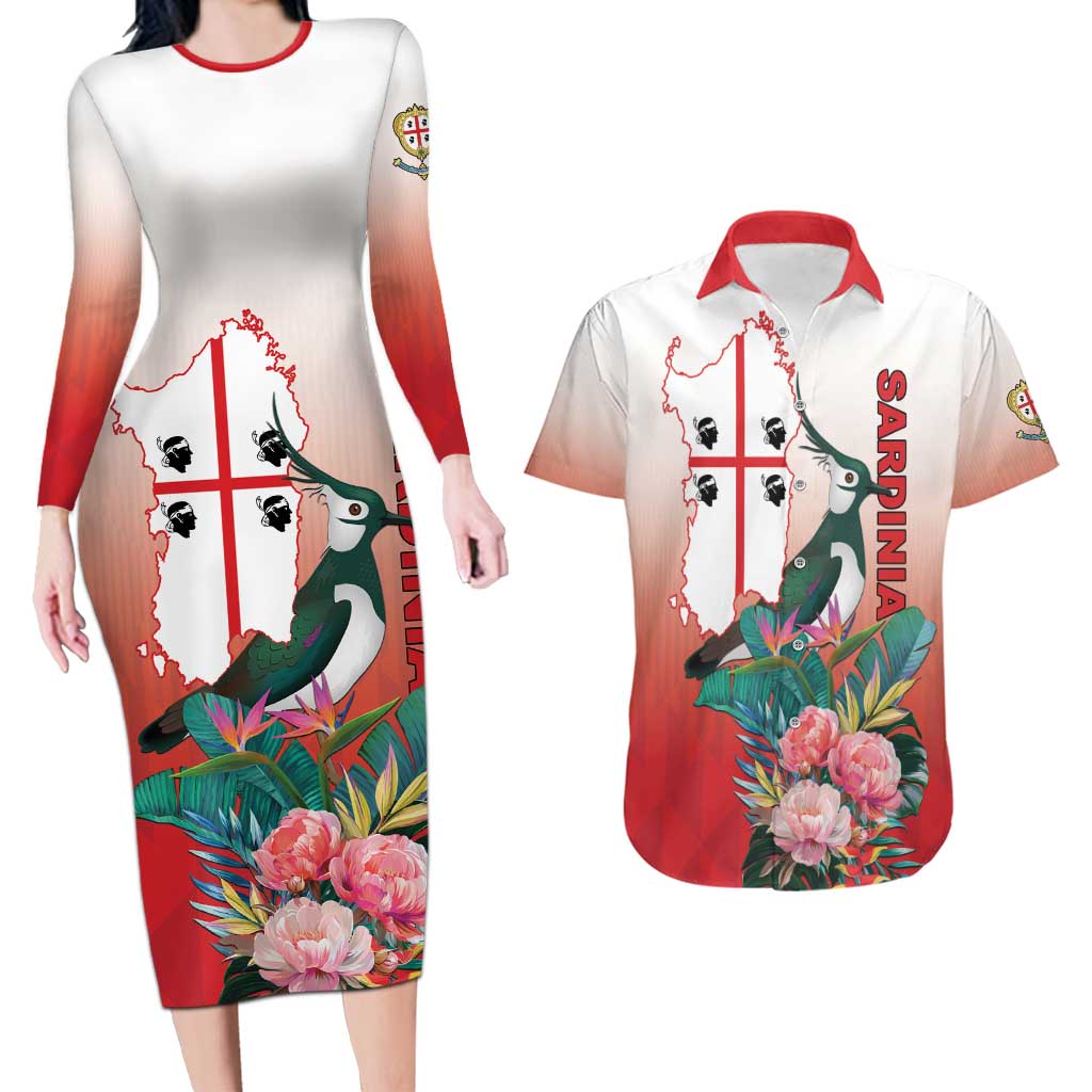 Personalized Italy Sardinia Couples Matching Long Sleeve Bodycon Dress and Hawaiian Shirt Lapwing With Map - Wonder Print Shop