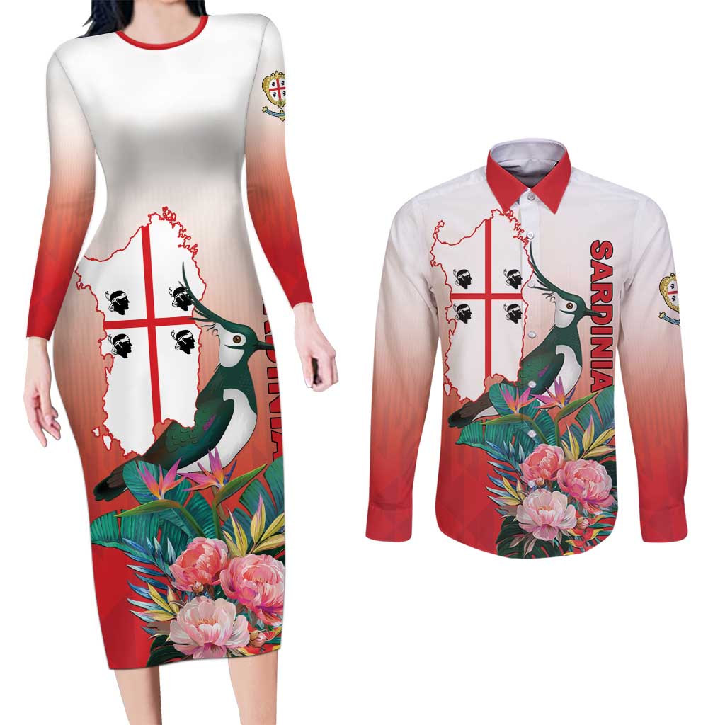 Personalized Italy Sardinia Couples Matching Long Sleeve Bodycon Dress and Long Sleeve Button Shirt Lapwing With Map - Wonder Print Shop