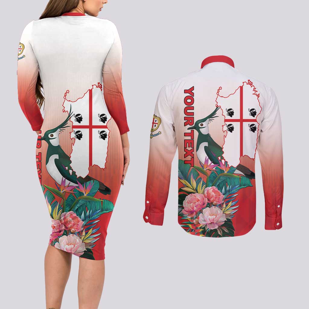 Personalized Italy Sardinia Couples Matching Long Sleeve Bodycon Dress and Long Sleeve Button Shirt Lapwing With Map - Wonder Print Shop