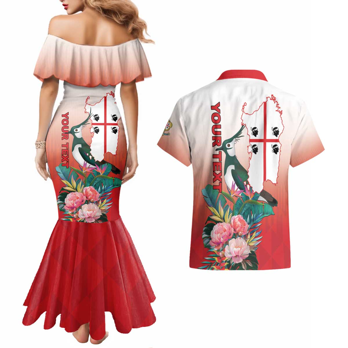 Personalized Italy Sardinia Couples Matching Mermaid Dress and Hawaiian Shirt Lapwing With Map - Wonder Print Shop