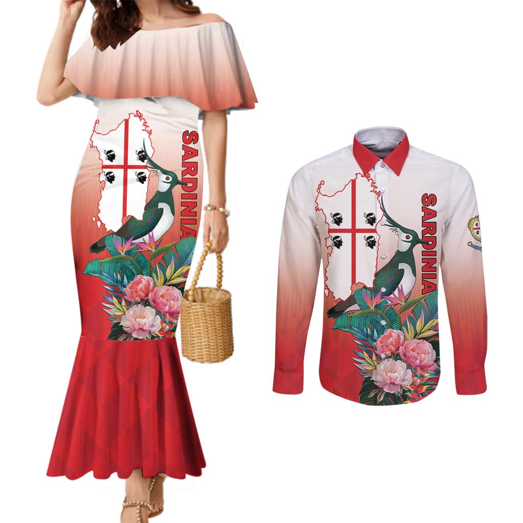 Personalized Italy Sardinia Couples Matching Mermaid Dress and Long Sleeve Button Shirt Lapwing With Map - Wonder Print Shop