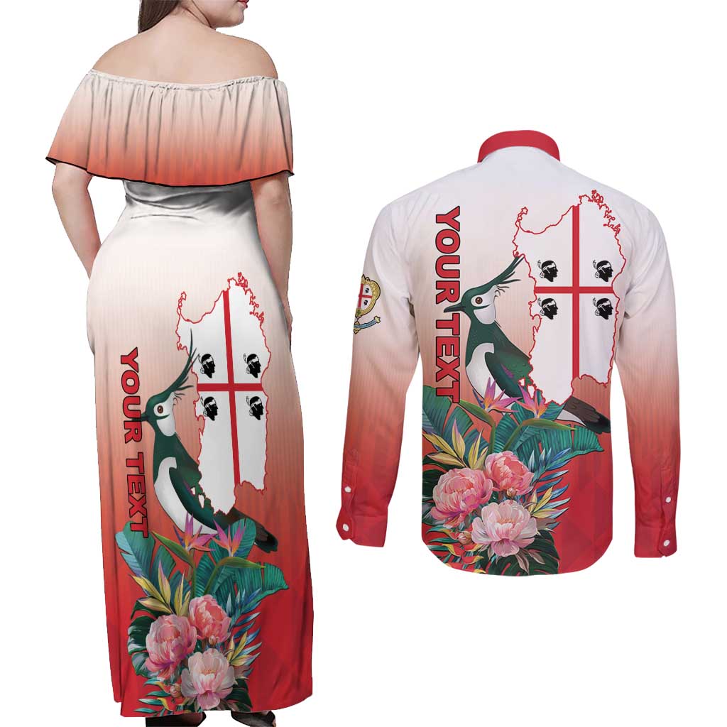 Personalized Italy Sardinia Couples Matching Off Shoulder Maxi Dress and Long Sleeve Button Shirt Lapwing With Map - Wonder Print Shop
