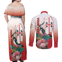 Personalized Italy Sardinia Couples Matching Off Shoulder Maxi Dress and Long Sleeve Button Shirt Lapwing With Map - Wonder Print Shop