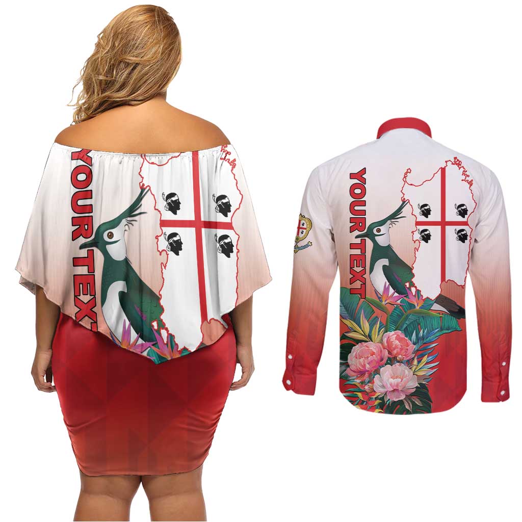Personalized Italy Sardinia Couples Matching Off Shoulder Short Dress and Long Sleeve Button Shirt Lapwing With Map - Wonder Print Shop