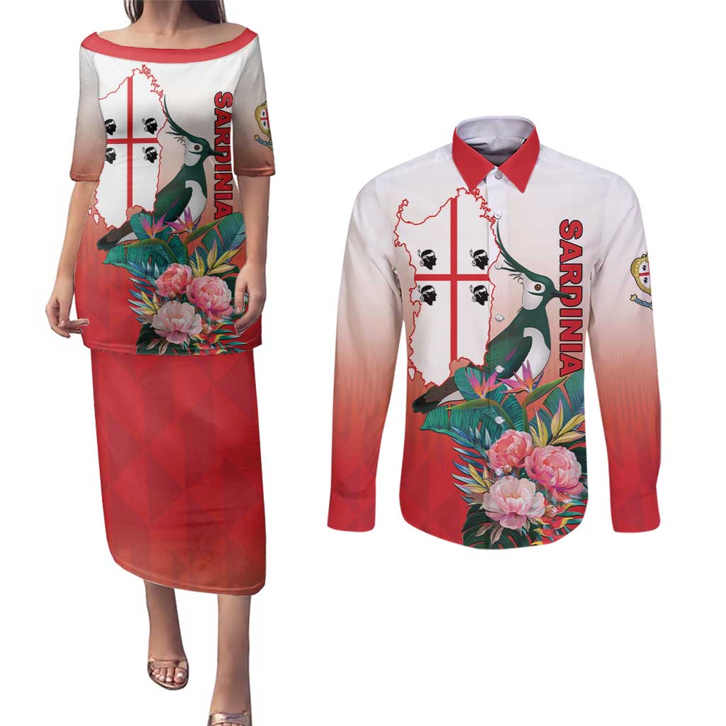 Personalized Italy Sardinia Couples Matching Puletasi and Long Sleeve Button Shirt Lapwing With Map - Wonder Print Shop