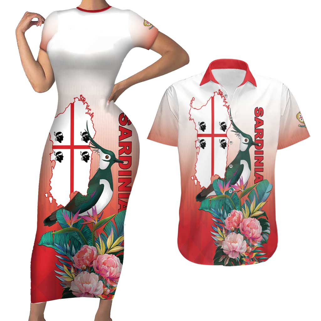 Personalized Italy Sardinia Couples Matching Short Sleeve Bodycon Dress and Hawaiian Shirt Lapwing With Map - Wonder Print Shop