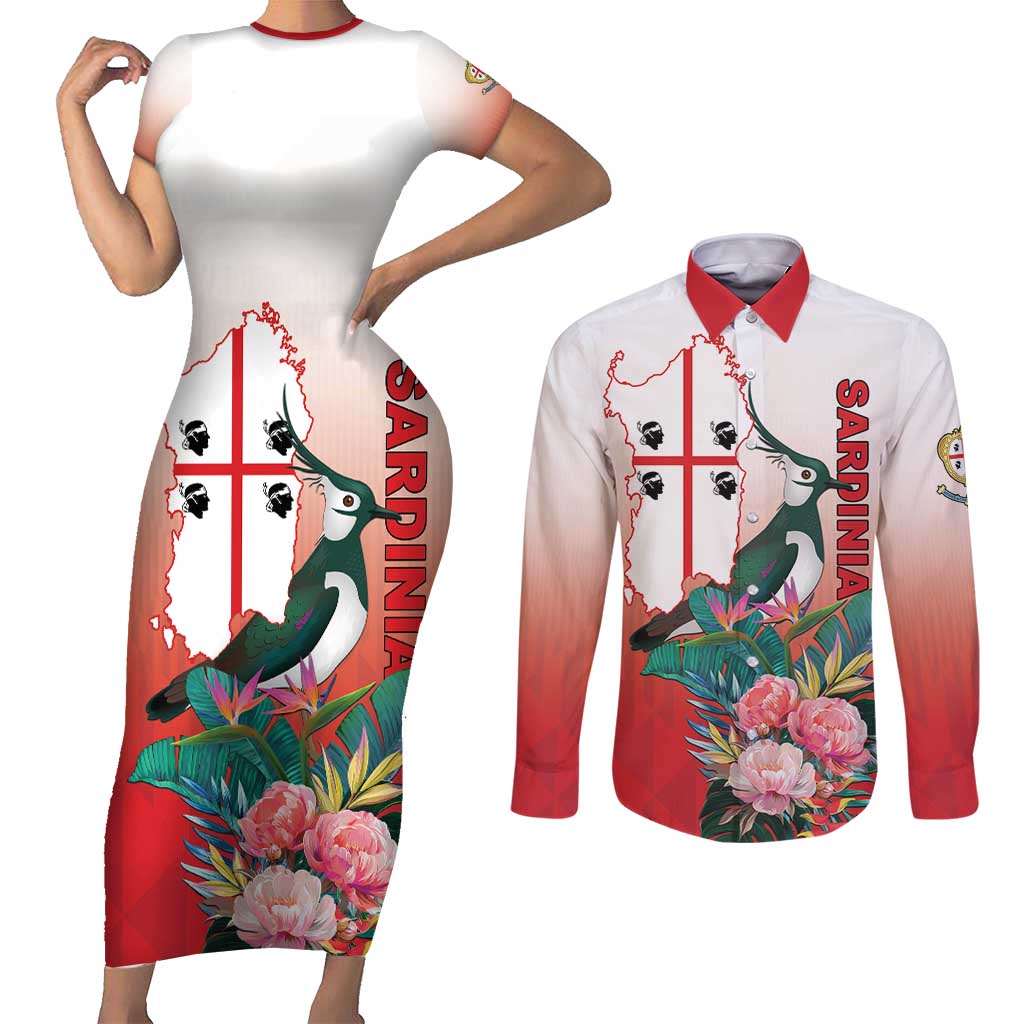 Personalized Italy Sardinia Couples Matching Short Sleeve Bodycon Dress and Long Sleeve Button Shirt Lapwing With Map - Wonder Print Shop