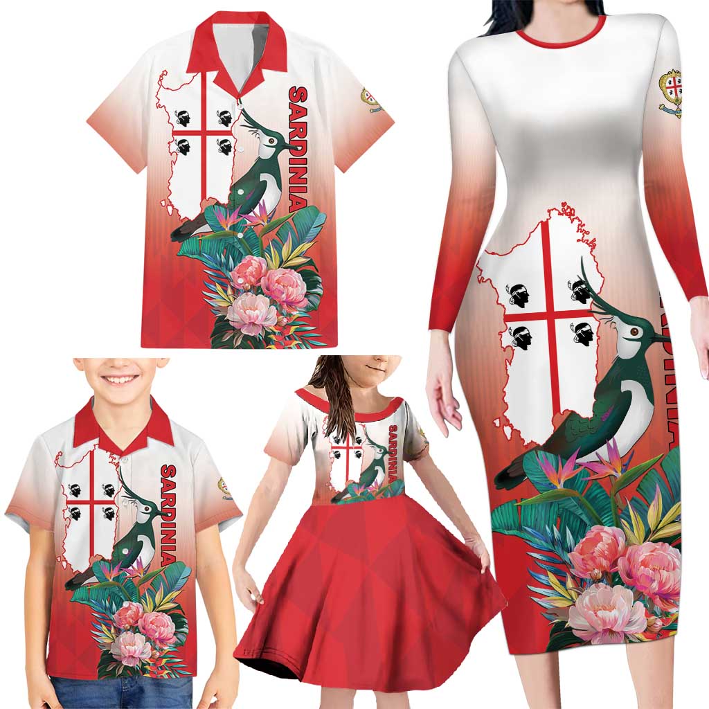 Personalized Italy Sardinia Family Matching Long Sleeve Bodycon Dress and Hawaiian Shirt Lapwing With Map - Wonder Print Shop