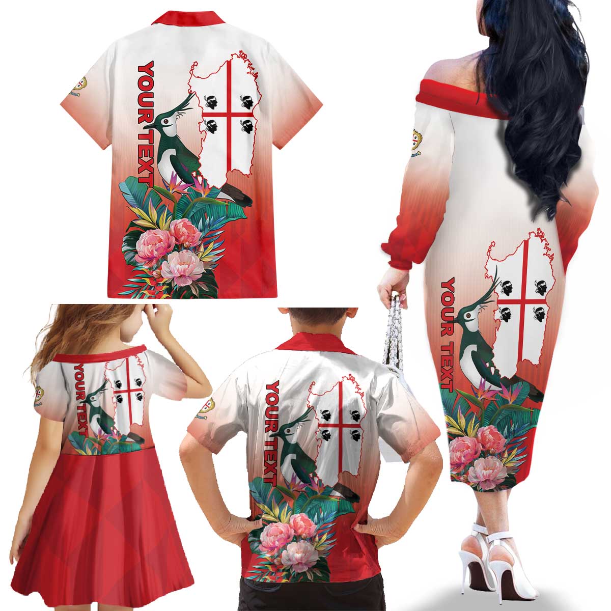 Personalized Italy Sardinia Family Matching Off The Shoulder Long Sleeve Dress and Hawaiian Shirt Lapwing With Map - Wonder Print Shop
