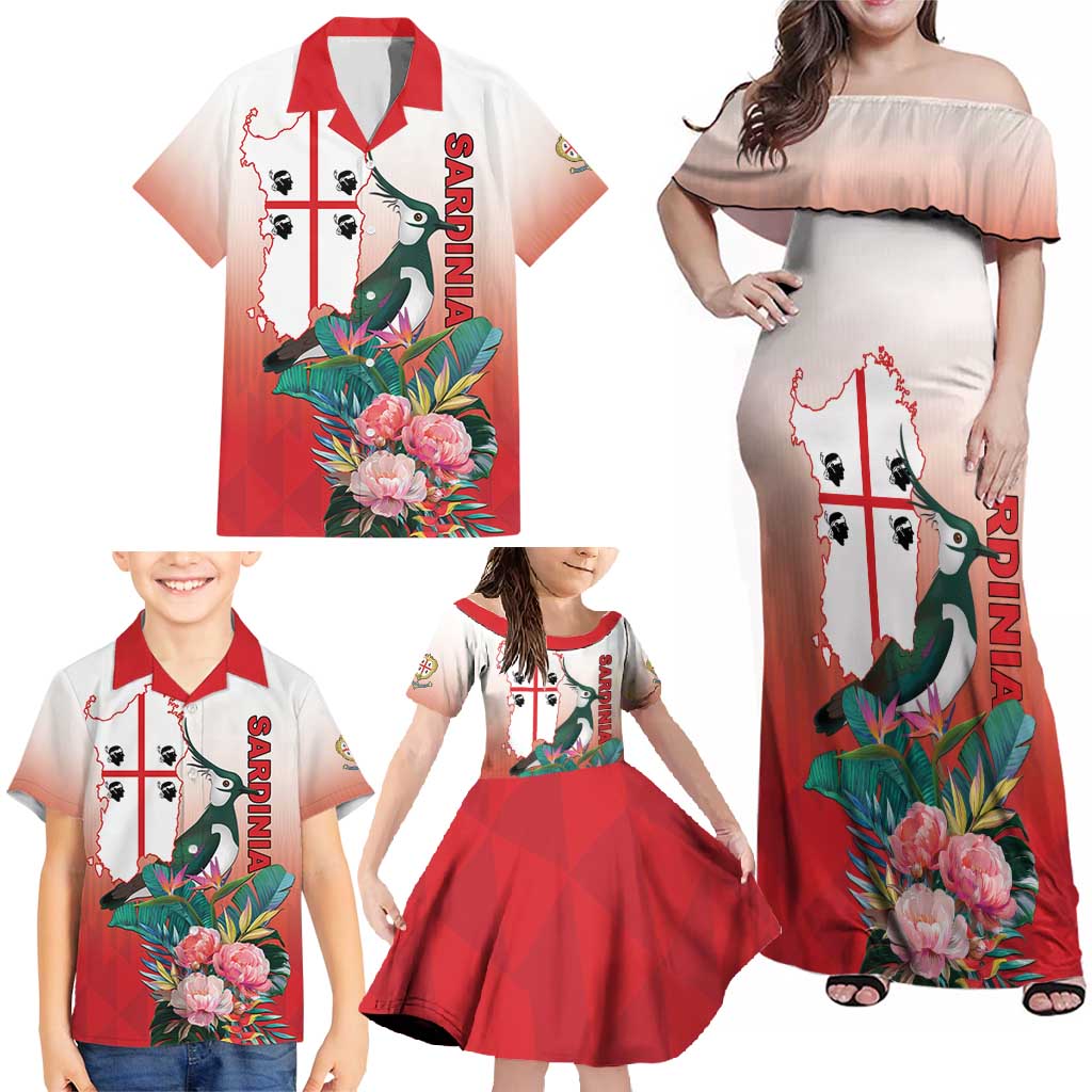Personalized Italy Sardinia Family Matching Off Shoulder Maxi Dress and Hawaiian Shirt Lapwing With Map - Wonder Print Shop