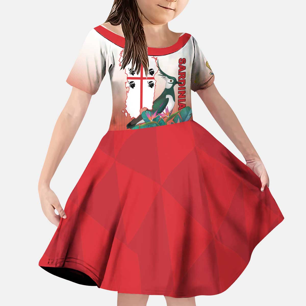 Personalized Italy Sardinia Kid Short Sleeve Dress Lapwing With Map - Wonder Print Shop