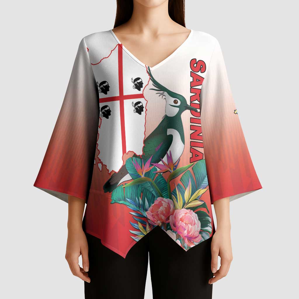 Personalized Italy Sardinia Kimono Sleeve Blouse Lapwing With Map - Wonder Print Shop