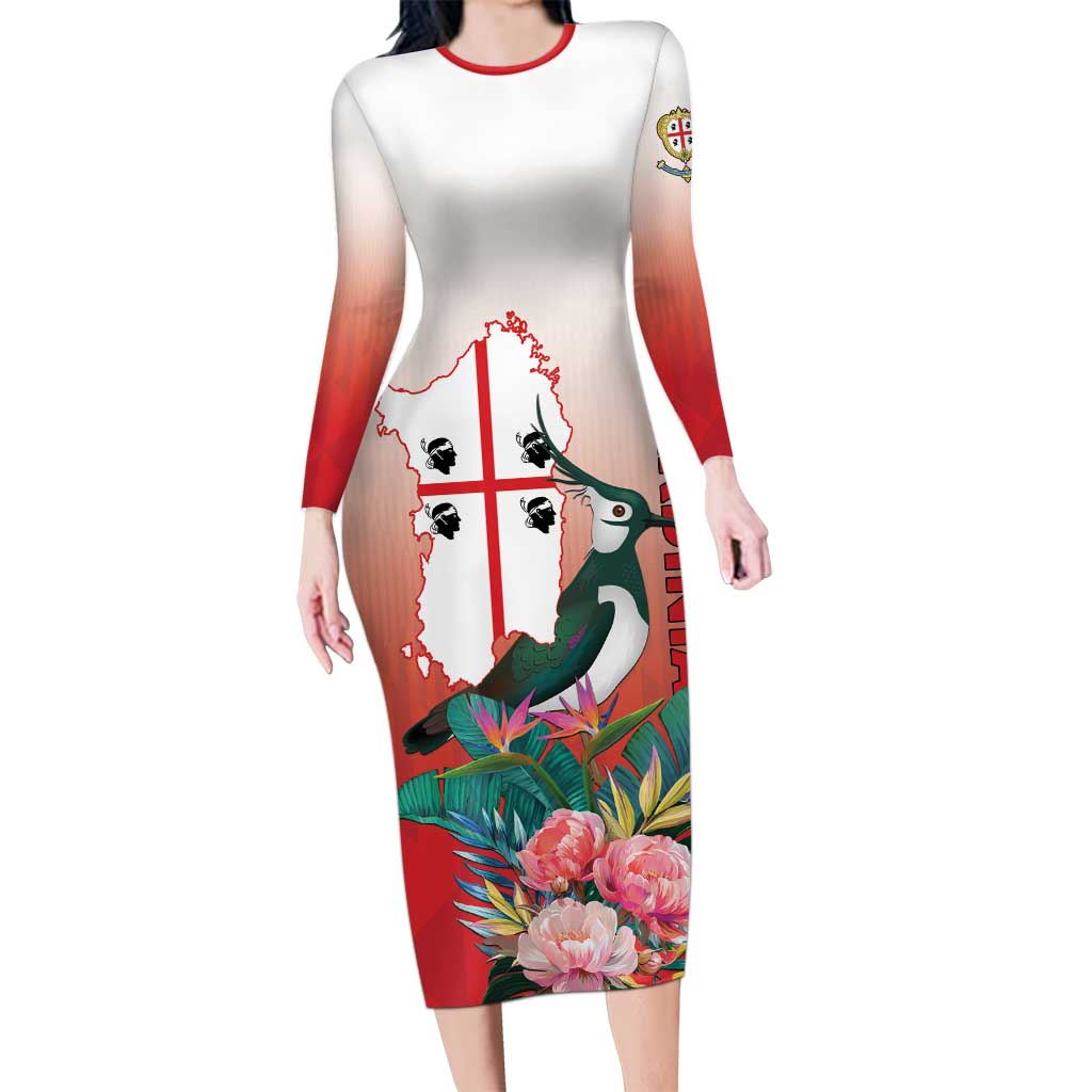 Personalized Italy Sardinia Long Sleeve Bodycon Dress Lapwing With Map - Wonder Print Shop