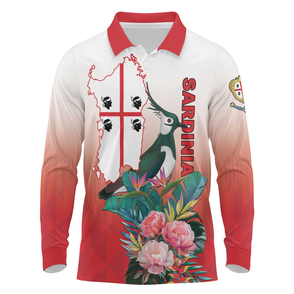 Personalized Italy Sardinia Long Sleeve Polo Shirt Lapwing With Map - Wonder Print Shop