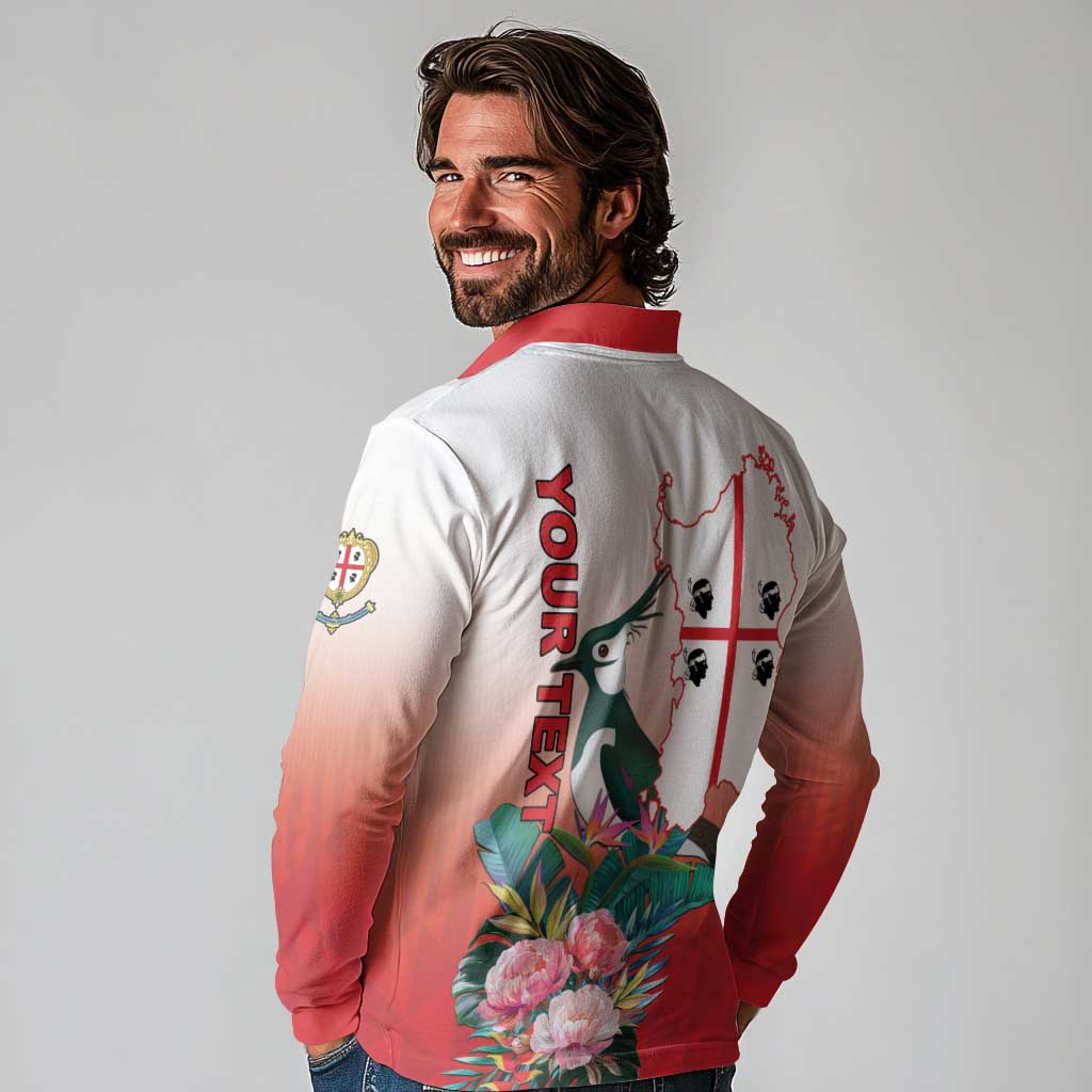 Personalized Italy Sardinia Long Sleeve Polo Shirt Lapwing With Map - Wonder Print Shop