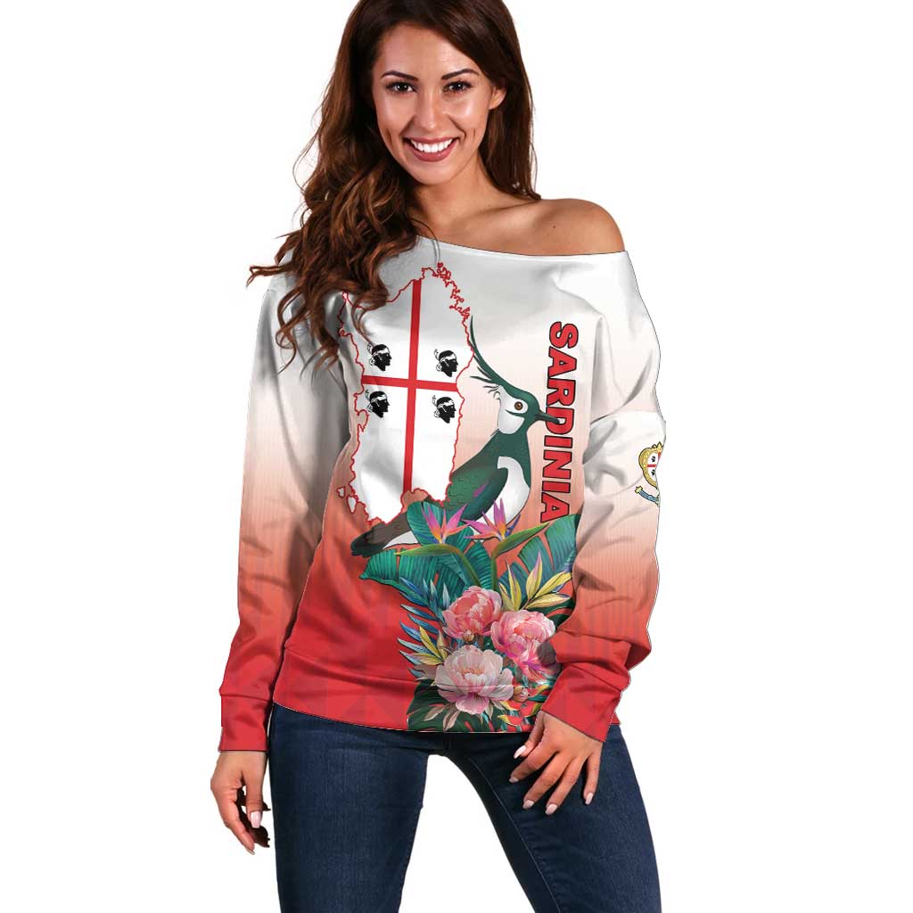 Personalized Italy Sardinia Off Shoulder Sweater Lapwing With Map - Wonder Print Shop