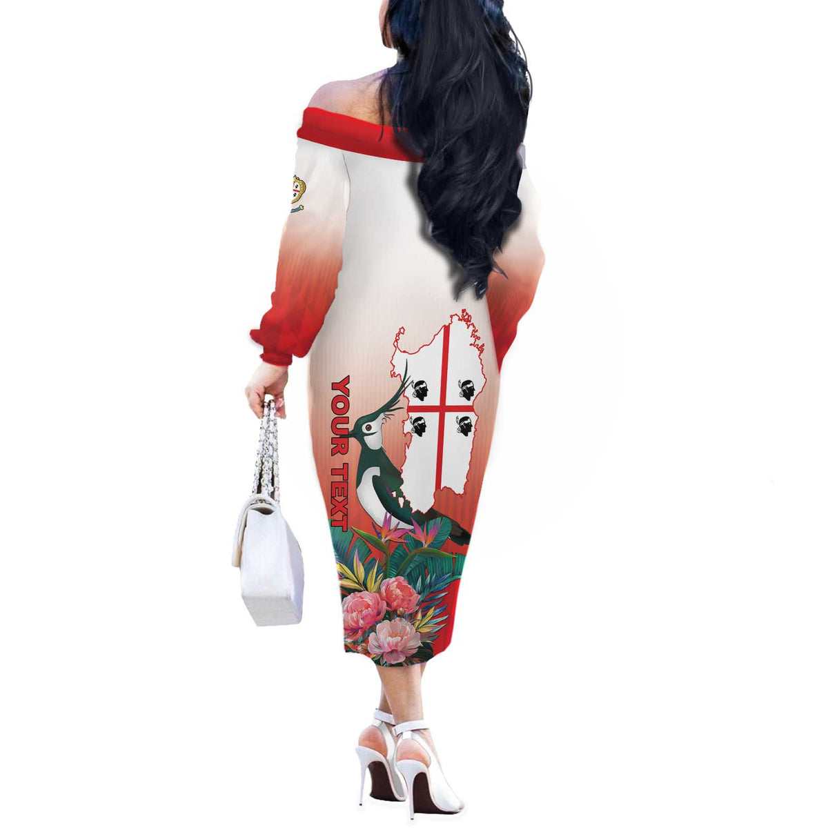 Personalized Italy Sardinia Off The Shoulder Long Sleeve Dress Lapwing With Map - Wonder Print Shop