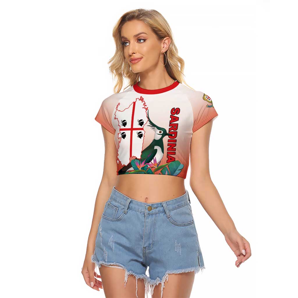 Personalized Italy Sardinia Raglan Cropped T Shirt Lapwing With Map - Wonder Print Shop