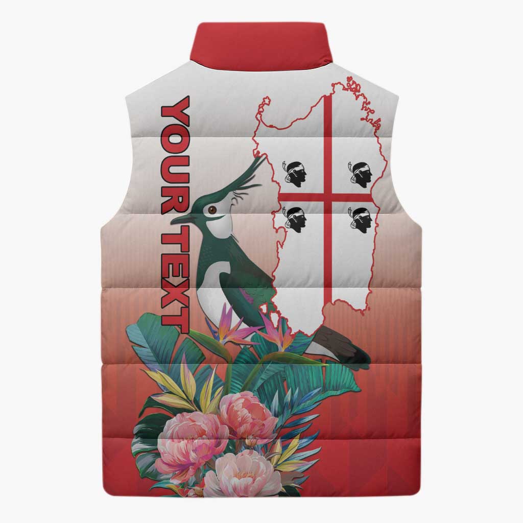 Personalized Italy Sardinia Sleeveless Puffer Jacket Lapwing With Map - Wonder Print Shop