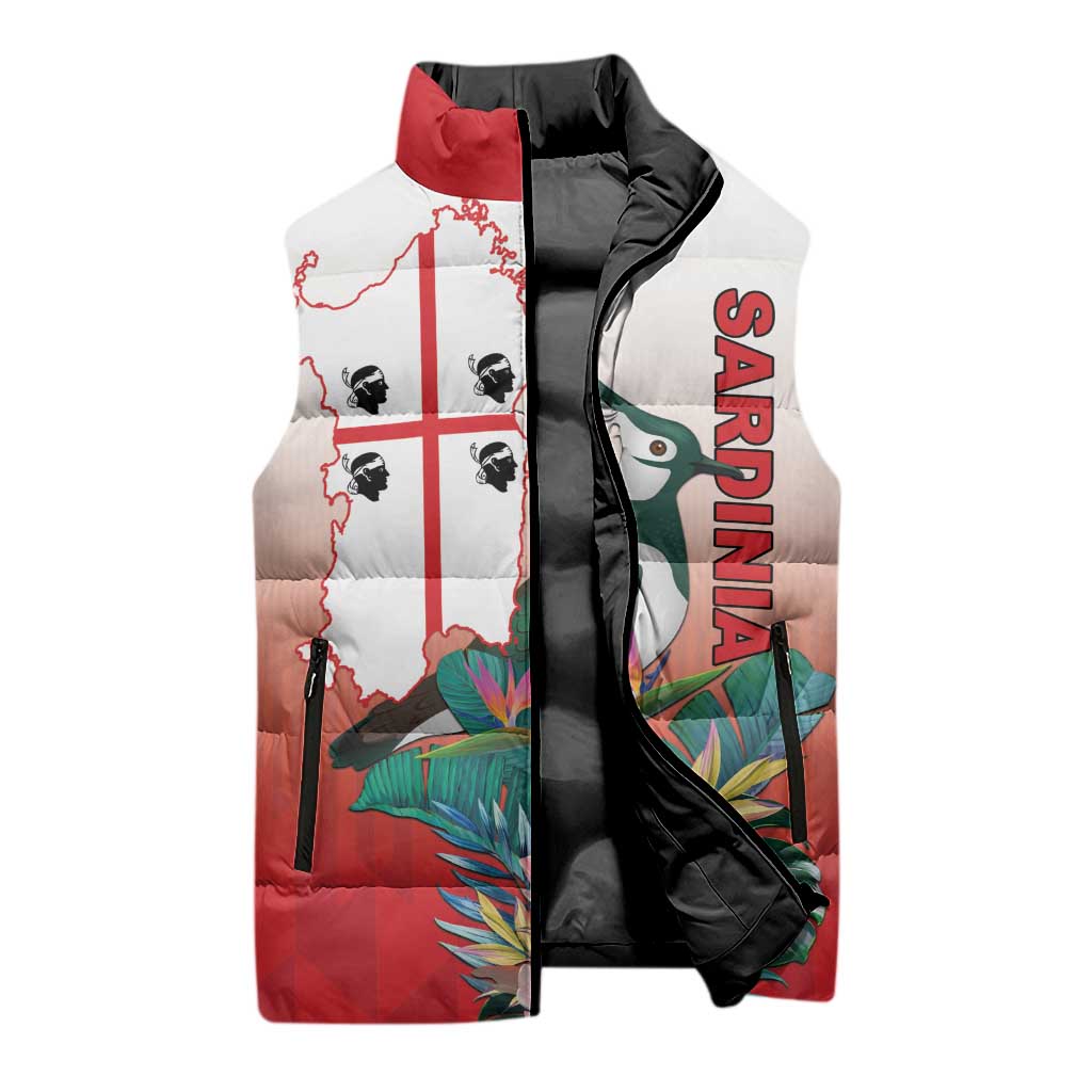 Personalized Italy Sardinia Sleeveless Puffer Jacket Lapwing With Map - Wonder Print Shop