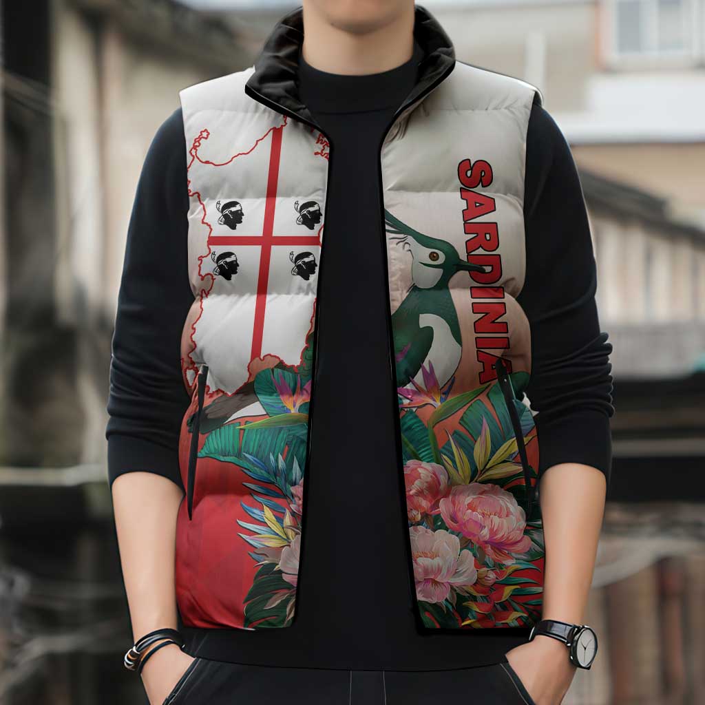 Personalized Italy Sardinia Sleeveless Puffer Jacket Lapwing With Map - Wonder Print Shop