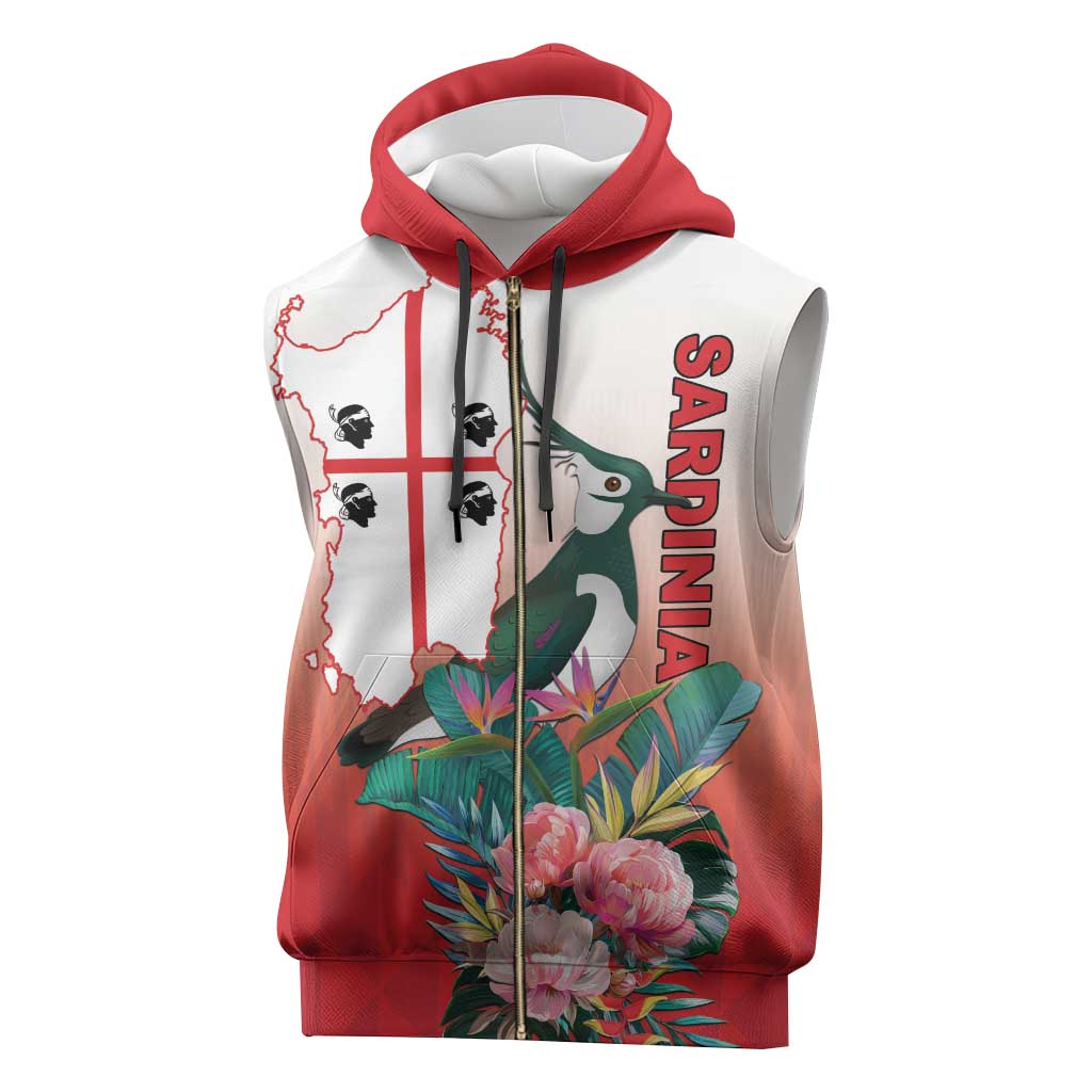 Personalized Italy Sardinia Sleeveless Zip Hoodie Lapwing With Map - Wonder Print Shop
