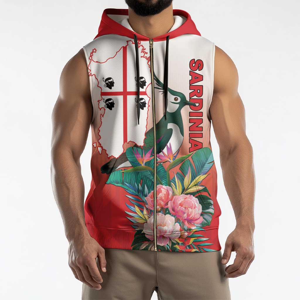 Personalized Italy Sardinia Sleeveless Zip Hoodie Lapwing With Map - Wonder Print Shop