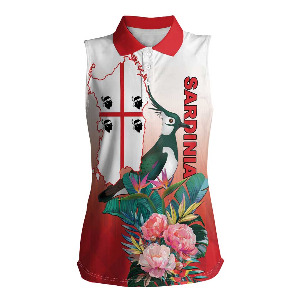 Personalized Italy Sardinia Women Sleeveless Polo Shirt Lapwing With Map - Wonder Print Shop