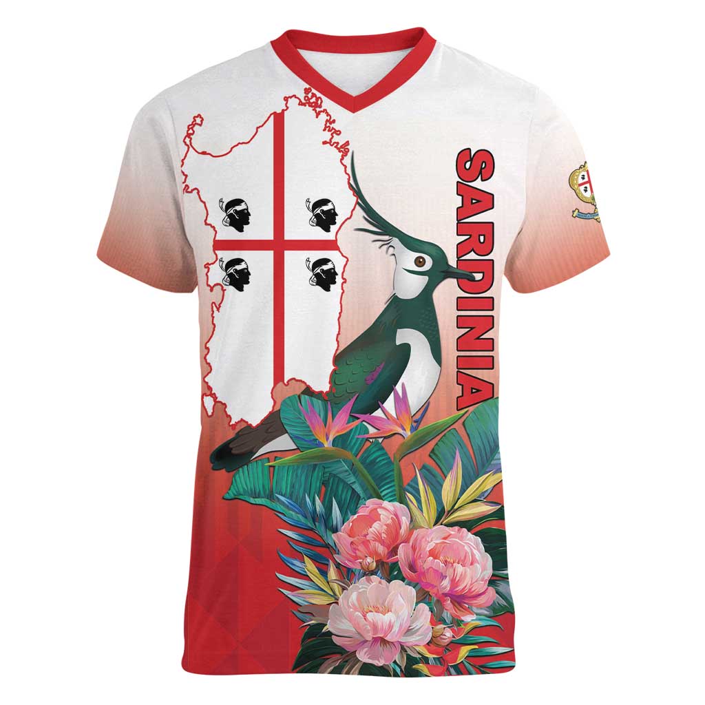 Personalized Italy Sardinia Women V-Neck T-Shirt Lapwing With Map - Wonder Print Shop