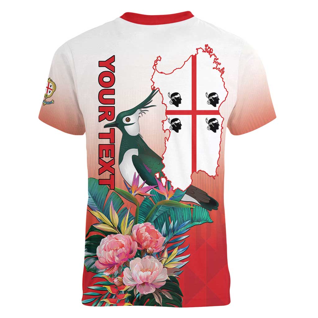 Personalized Italy Sardinia Women V-Neck T-Shirt Lapwing With Map - Wonder Print Shop