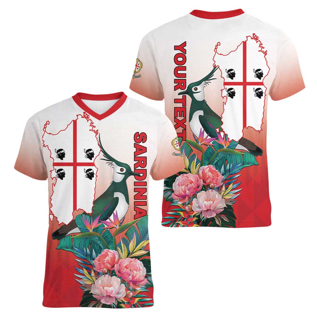 Personalized Italy Sardinia Women V-Neck T-Shirt Lapwing With Map - Wonder Print Shop