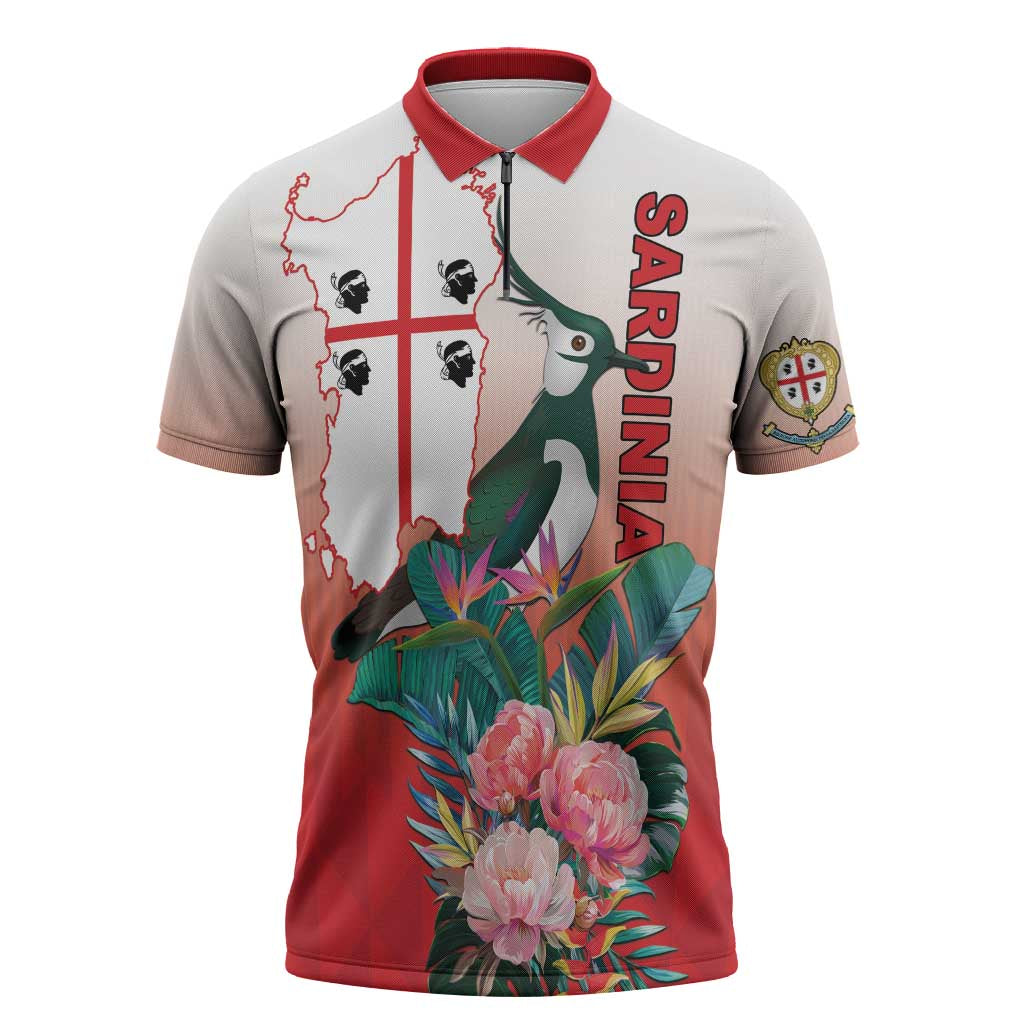 Personalized Italy Sardinia Zipper Polo Shirt Lapwing With Map - Wonder Print Shop
