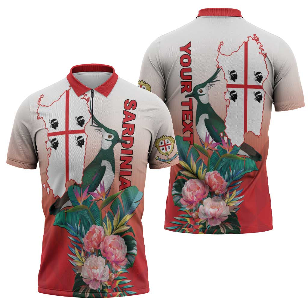 Personalized Italy Sardinia Zipper Polo Shirt Lapwing With Map - Wonder Print Shop