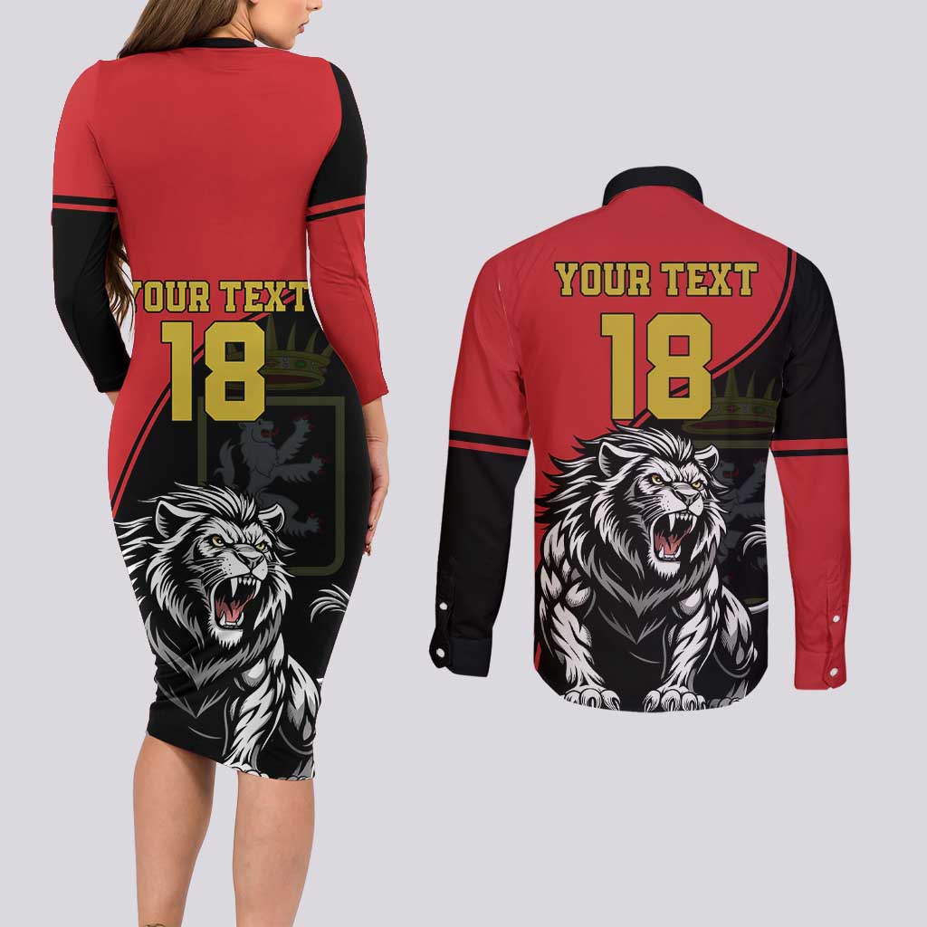Custom Aosta Valley Couples Matching Long Sleeve Bodycon Dress and Long Sleeve Button Shirt Lion Sporty Style - Wonder Print Shop