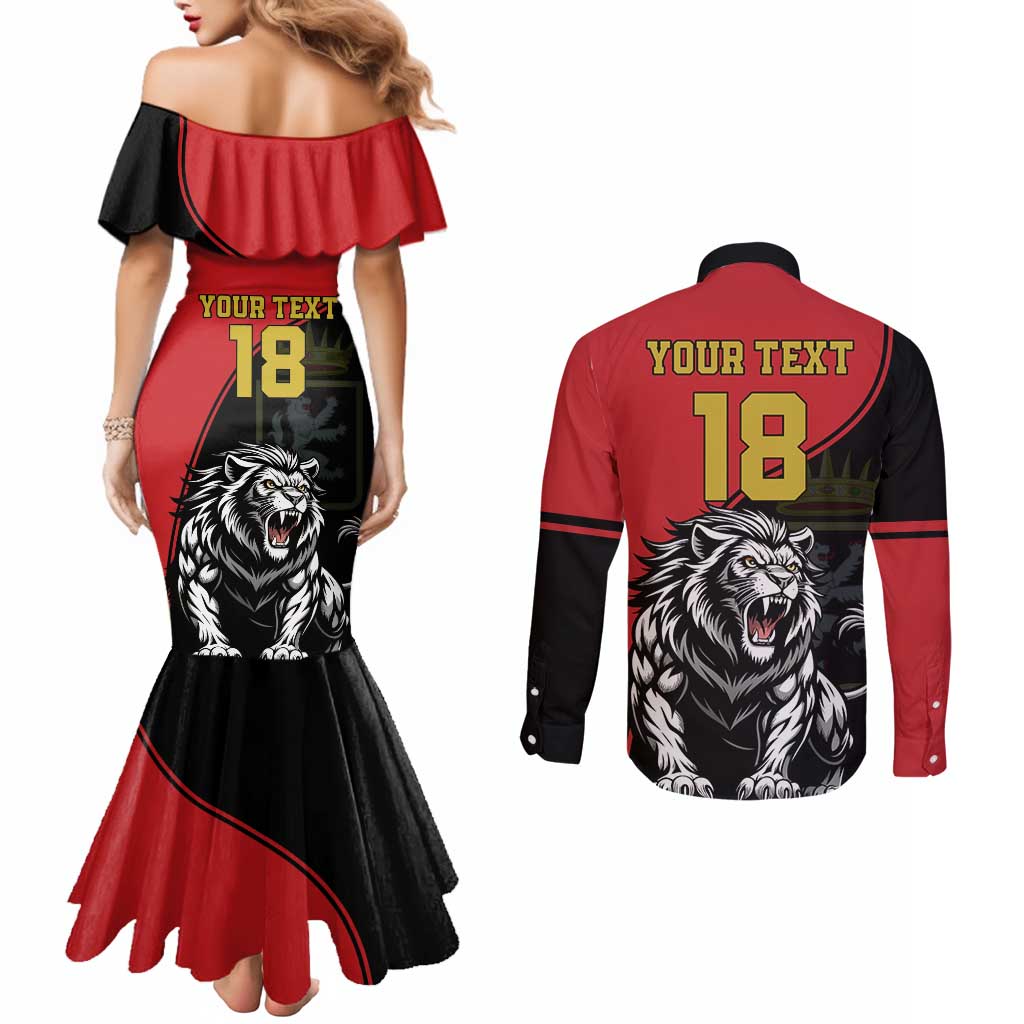 Custom Aosta Valley Couples Matching Mermaid Dress and Long Sleeve Button Shirt Lion Sporty Style - Wonder Print Shop