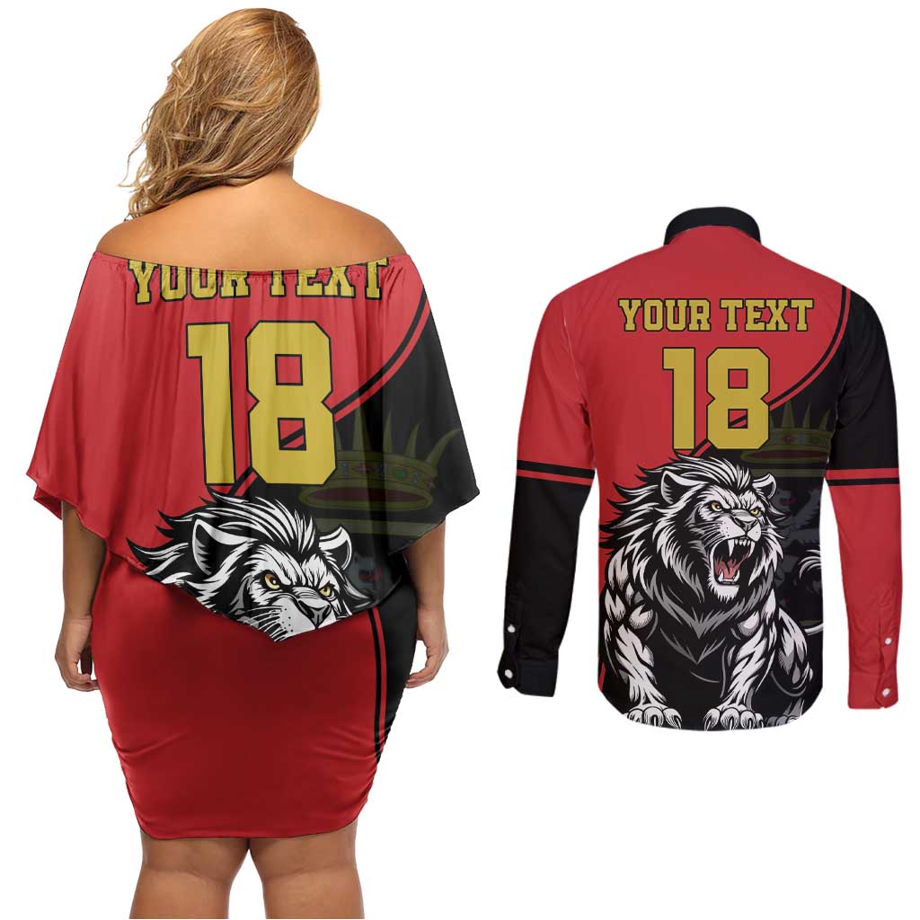Custom Aosta Valley Couples Matching Off Shoulder Short Dress and Long Sleeve Button Shirt Lion Sporty Style - Wonder Print Shop