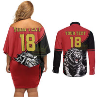 Custom Aosta Valley Couples Matching Off Shoulder Short Dress and Long Sleeve Button Shirt Lion Sporty Style - Wonder Print Shop