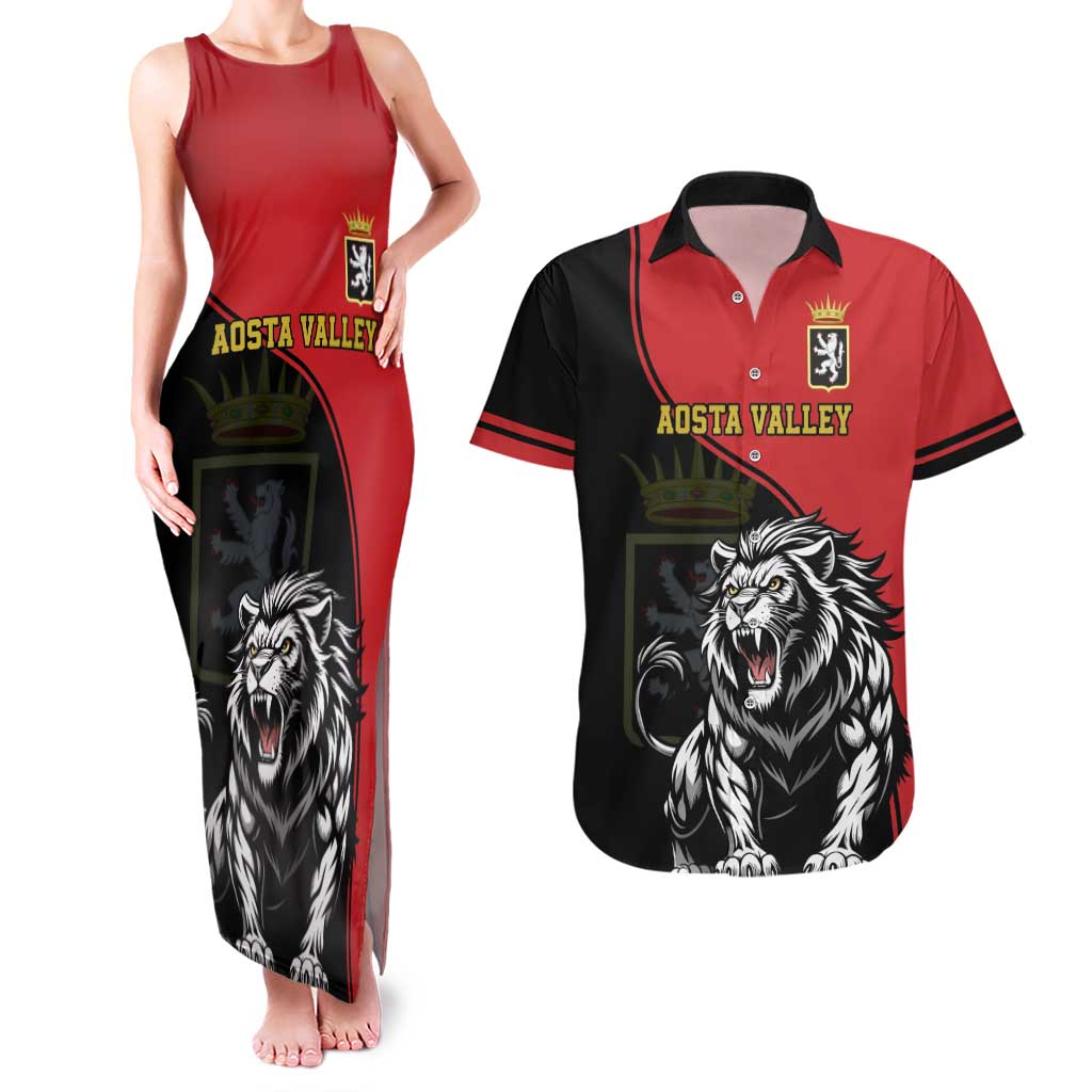 Custom Aosta Valley Couples Matching Tank Maxi Dress and Hawaiian Shirt Lion Sporty Style - Wonder Print Shop