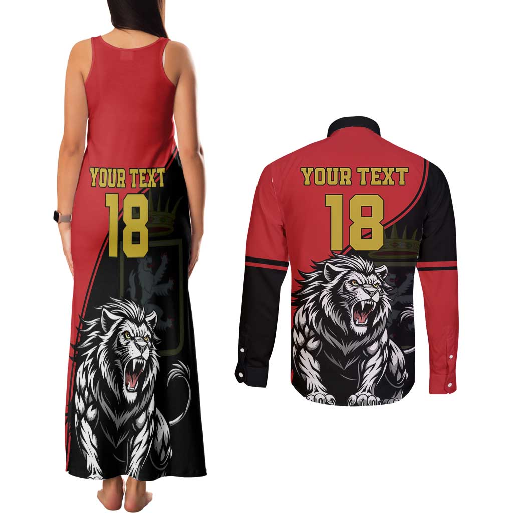 Custom Aosta Valley Couples Matching Tank Maxi Dress and Long Sleeve Button Shirt Lion Sporty Style - Wonder Print Shop