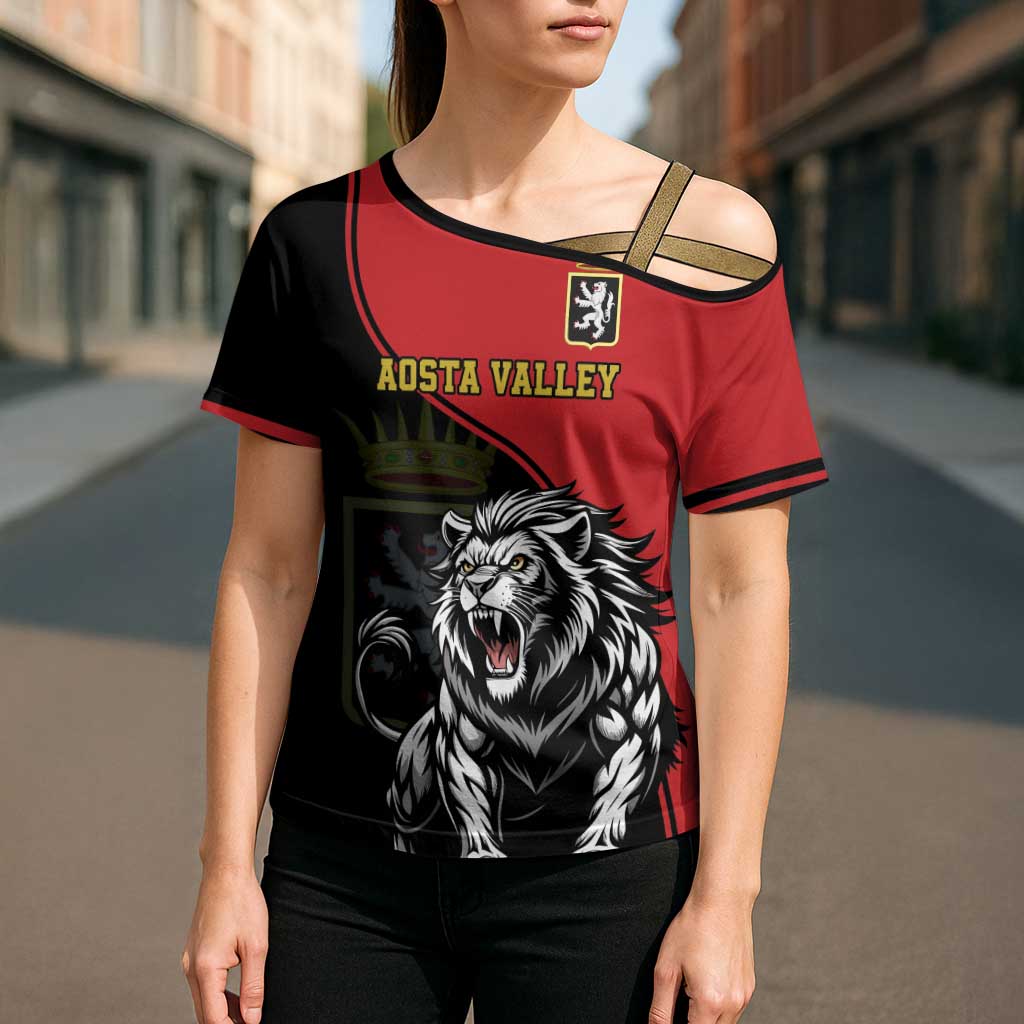 Custom Aosta Valley Cross Shoulder Shirt Lion Sporty Style - Wonder Print Shop