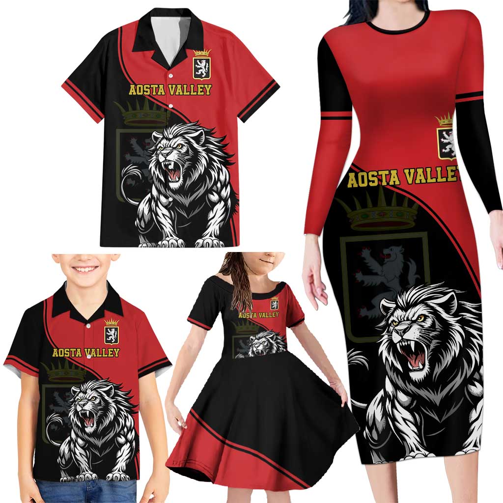Custom Aosta Valley Family Matching Long Sleeve Bodycon Dress and Hawaiian Shirt Lion Sporty Style - Wonder Print Shop