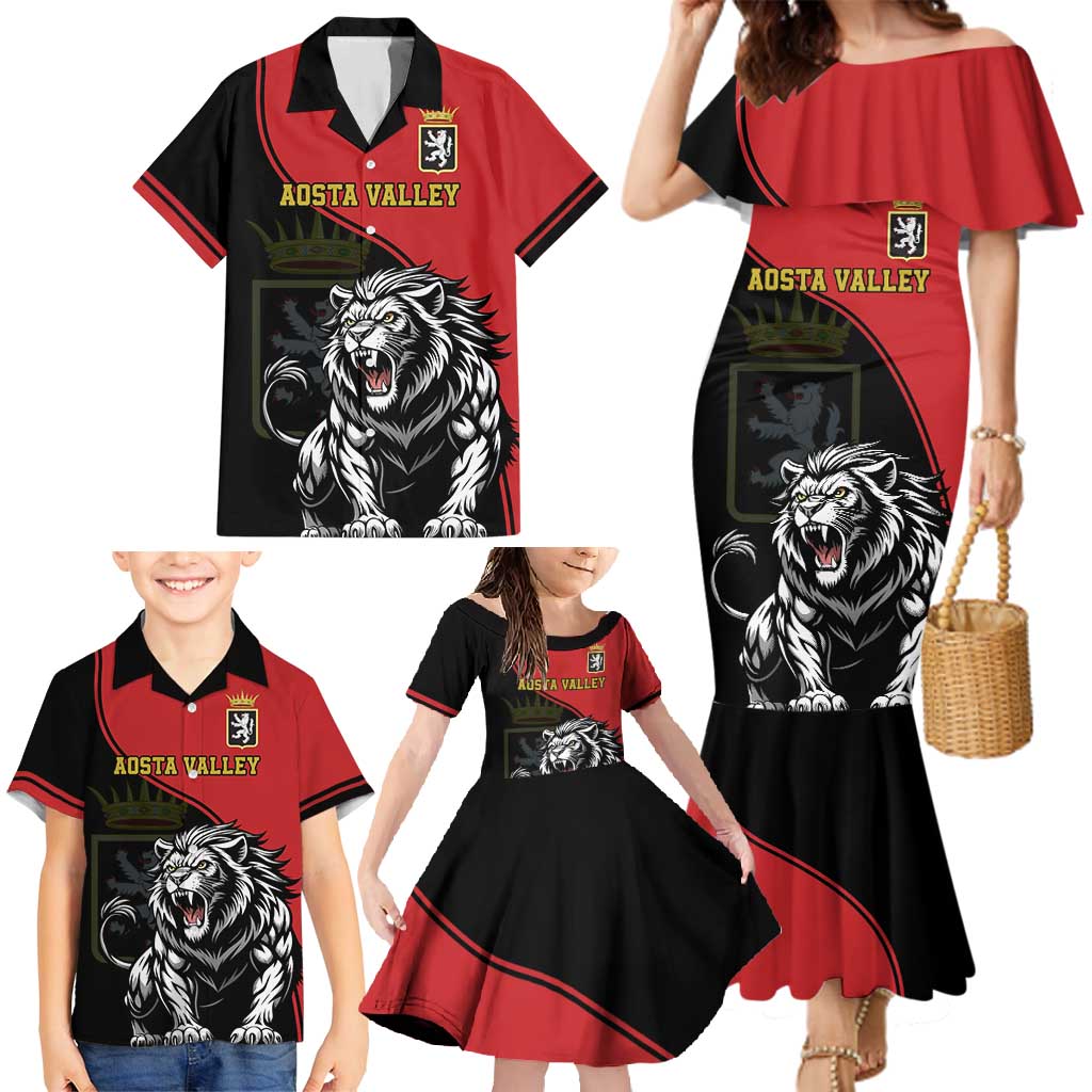 Custom Aosta Valley Family Matching Mermaid Dress and Hawaiian Shirt Lion Sporty Style - Wonder Print Shop