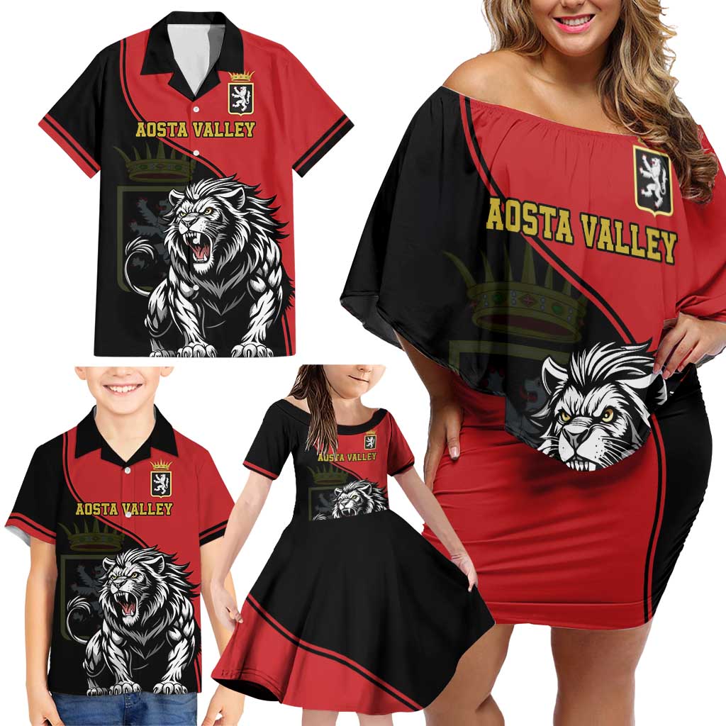 Custom Aosta Valley Family Matching Off Shoulder Short Dress and Hawaiian Shirt Lion Sporty Style - Wonder Print Shop