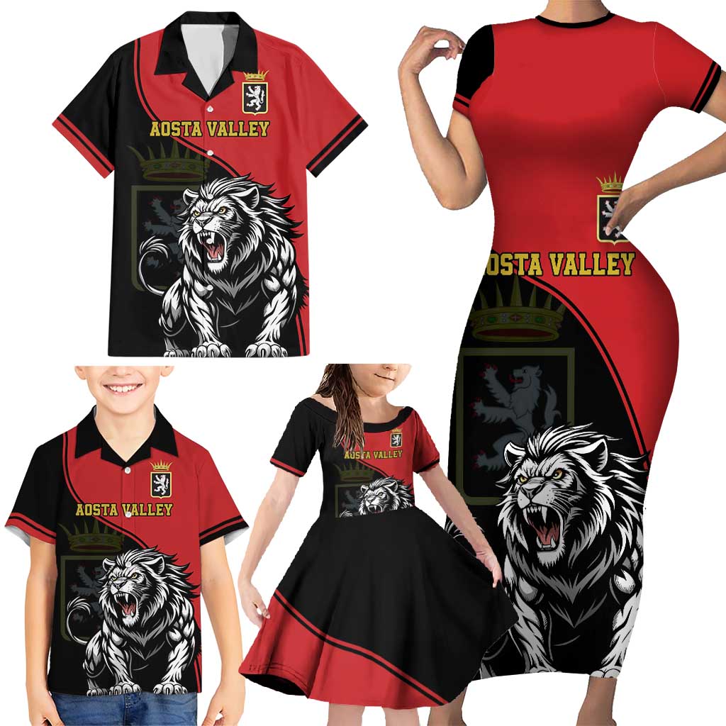 Custom Aosta Valley Family Matching Short Sleeve Bodycon Dress and Hawaiian Shirt Lion Sporty Style - Wonder Print Shop