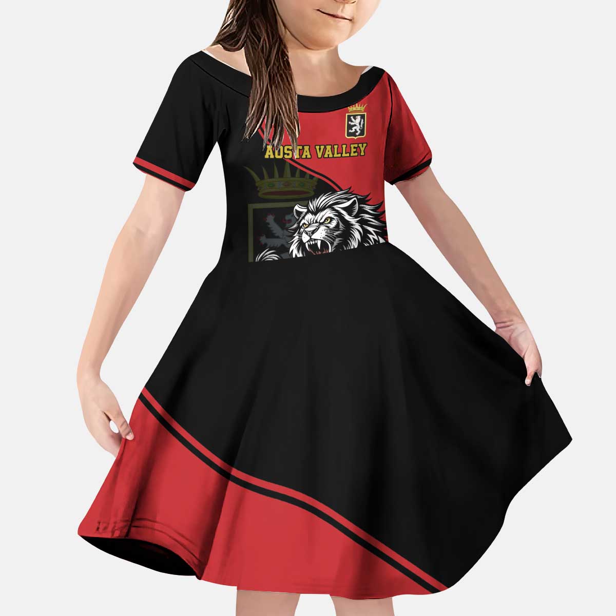 Custom Aosta Valley Kid Short Sleeve Dress Lion Sporty Style - Wonder Print Shop