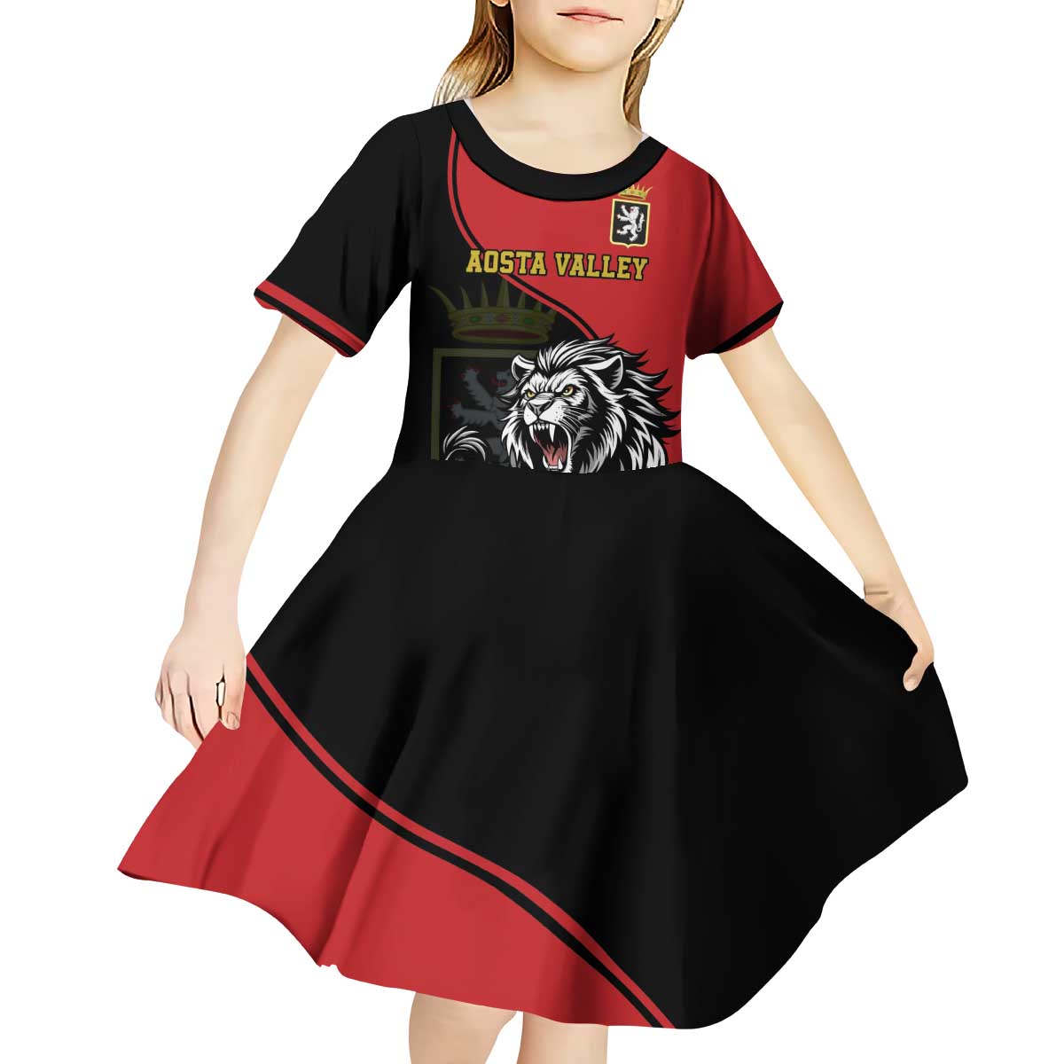 Custom Aosta Valley Kid Short Sleeve Dress Lion Sporty Style - Wonder Print Shop