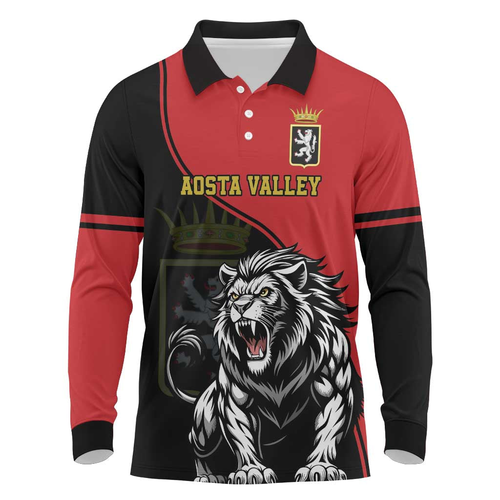 Custom Aosta Valley Long Sleeve Polo Shirt Lion Sporty Style - Wonder Print Shop