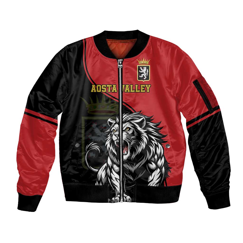 Custom Aosta Valley Sleeve Zip Bomber Jacket Lion Sporty Style - Wonder Print Shop