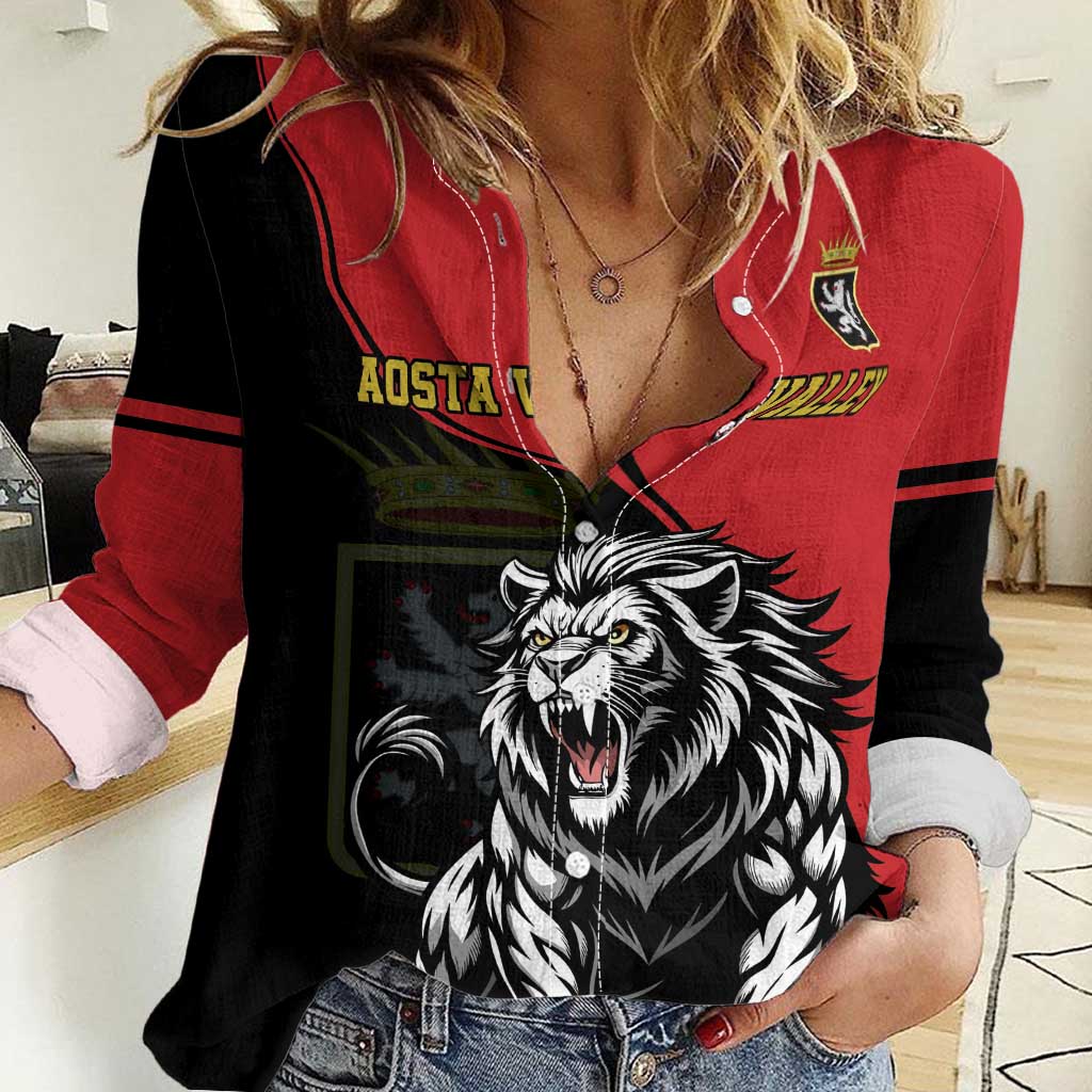 Custom Aosta Valley Women Casual Shirt Lion Sporty Style - Wonder Print Shop