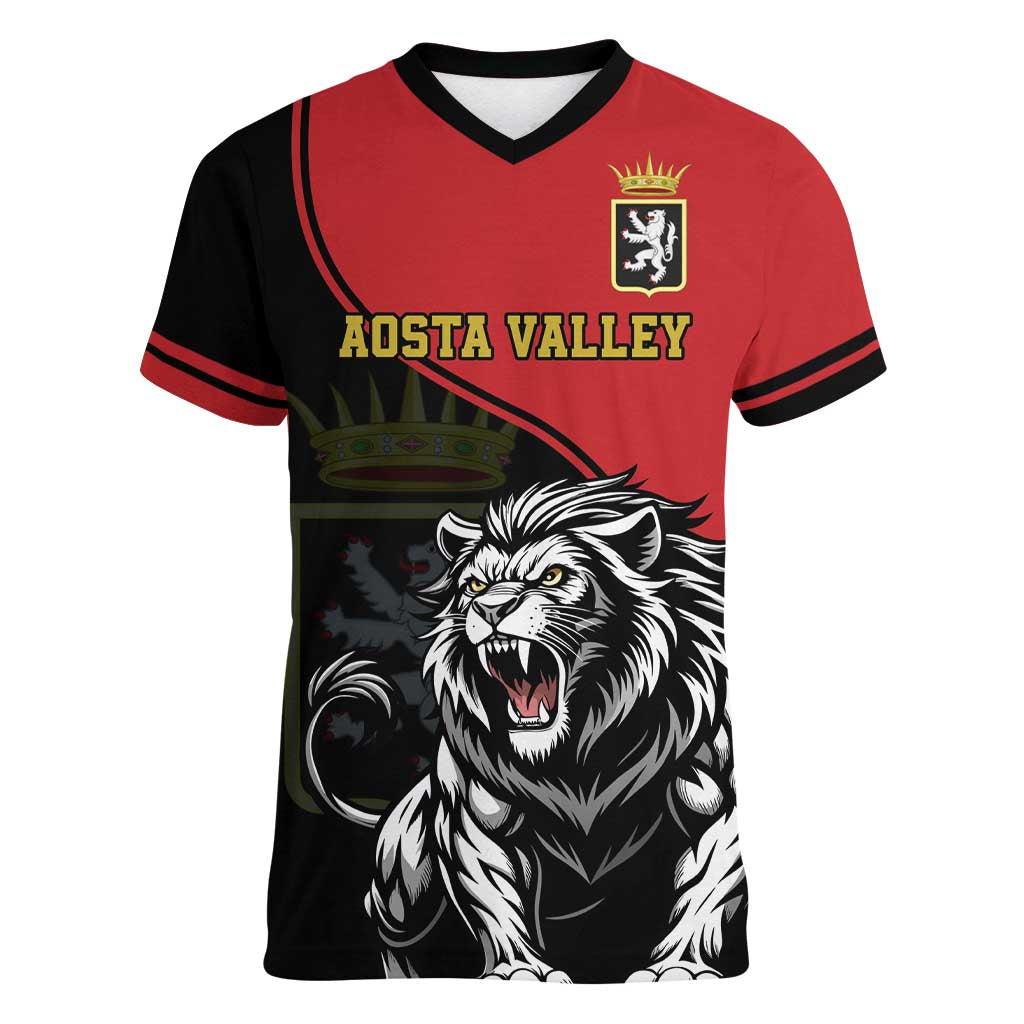 Custom Aosta Valley Women V-Neck T-Shirt Lion Sporty Style - Wonder Print Shop